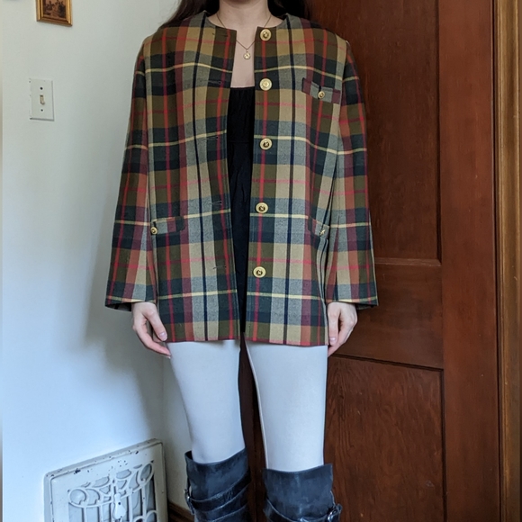 Vintage Jackets & Blazers - Vintage Wool Tartan Peacoat Blazer